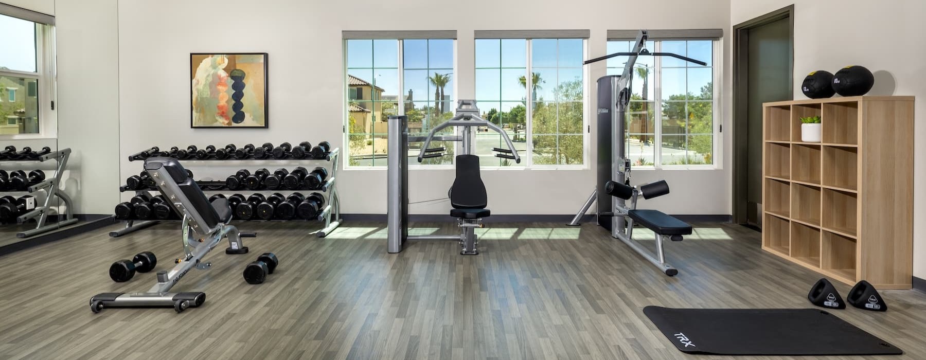 Workout in a modern fitness center fitness center room with treadmills